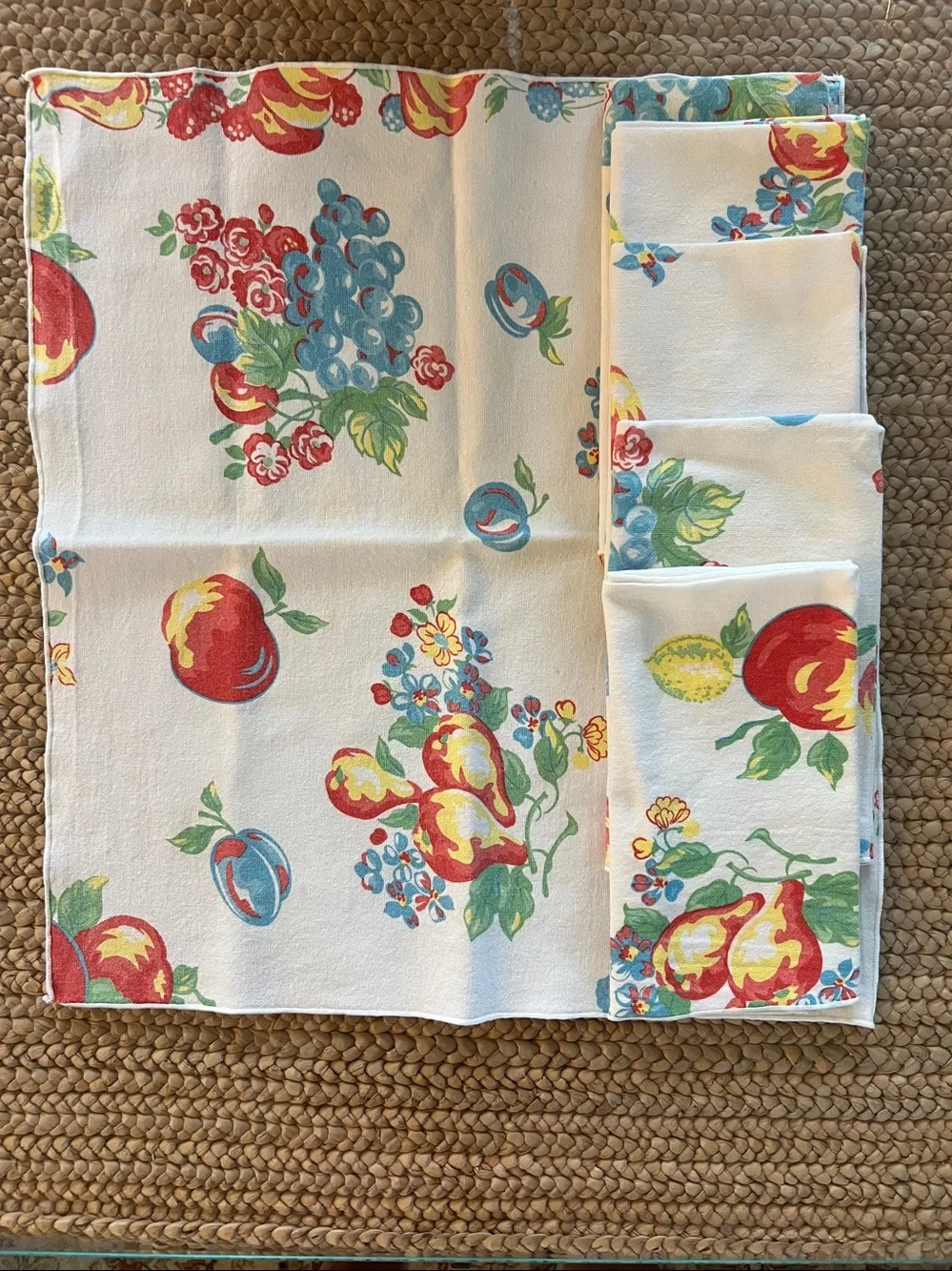 Vintage Cloth Napkins Set of 6 Fruit Floral Farmhouse Theme